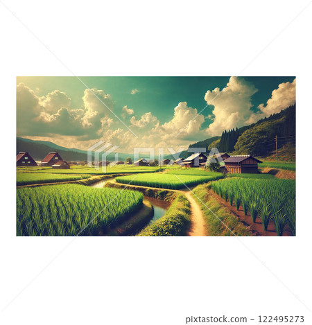 Rural rice field and blue sky scenery 122495273