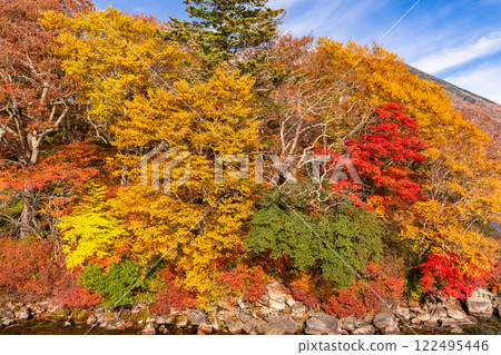 Tochigi Prefecture: Autumn in Oku-Nikko and Mt. Nantai with autumn leaves 122495446