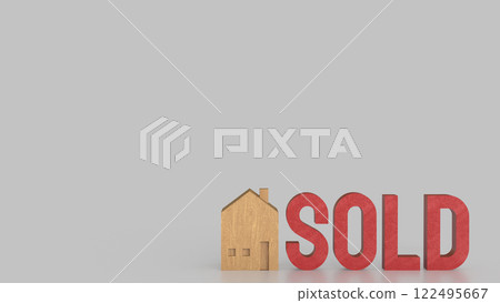 The Toy wood house and red sold text for Property or real estate concept 3d Rendering. The Toy wood house and red sold text for Property or real estate concept 3d Rendering. 122495667
