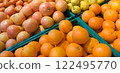 New harvest of citrus fruits on the market, oranges, grapefruits, lemons, mandarines 122495770