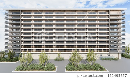 A refreshing blue sky and a landscape of an apartment 122495857