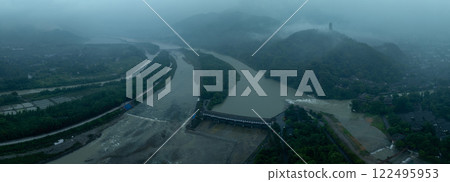 Aerial view of landscape in dujiangyan,Sichuan province,China Aerial view of landscape in dujiangyan,Sichuan province,China 122495953