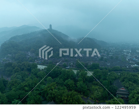 Aerial view of landscape in dujiangyan,Sichuan province,China Aerial view of landscape in dujiangyan,Sichuan province,China 122495959
