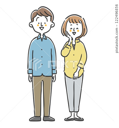 一對年輕夫婦的插圖，全身，向量圖 122496856