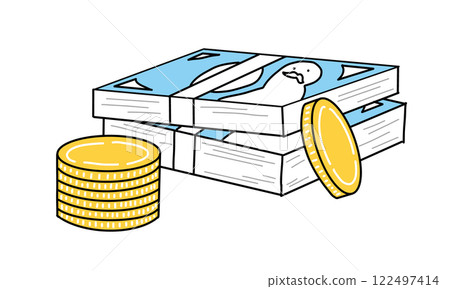 Illustration of money, bills and coins Illustration of money, bills and coins 122497414