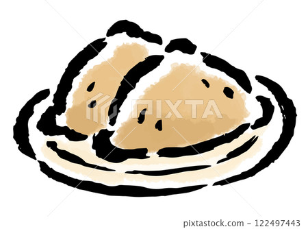 Triangular inari on a plate - hand-drawn illustration with brush strokes 122497443