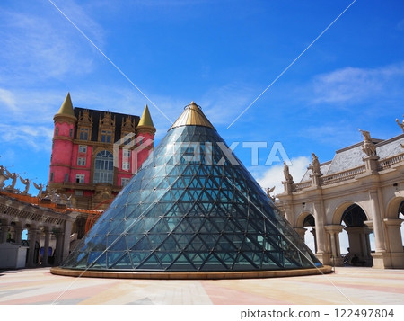 Colorful castle and gardens at the top of Ba Na Hills theme park in Da Nang 122497804