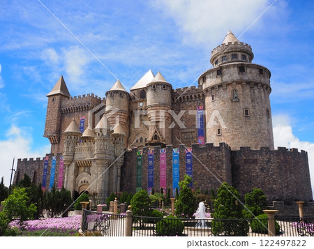 Colorful castle and gardens at the top of Ba Na Hills theme park in Da Nang 122497822