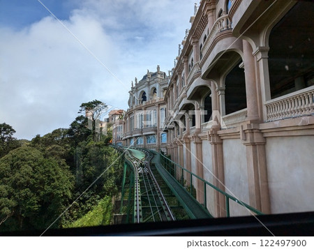 A trolley train running between areas of the Ba Na Hills theme park in Da Nang 122497900