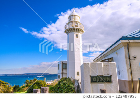 Yokosuka cityscape in Japan - Directions to Kannonzaki Lighthouse at Kannonzaki - Arrival, ships and other things can be seen in the background 122497953