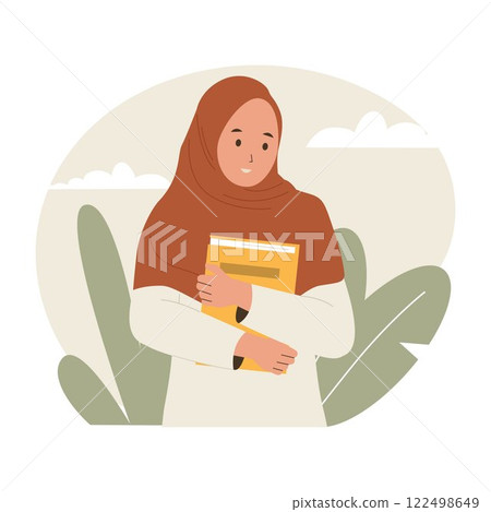 Illustration of muslim young woman holding a book 122498649