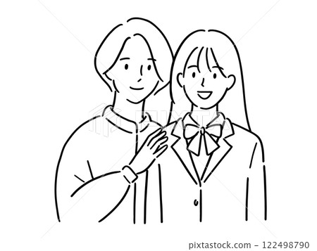一名身穿校服的女學生和一名年長婦女 一名身穿校服的女學生和一名年長婦女 122498790