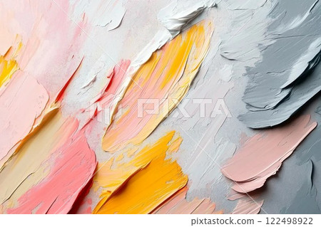 抽象油畫橫幅。灰色、粉紅色、黃色和白色的三維背景。人工智慧生成的圖像 抽象油畫橫幅。灰色、粉紅色、黃色和白色的三維背景。人工智慧生成的圖像 122498922