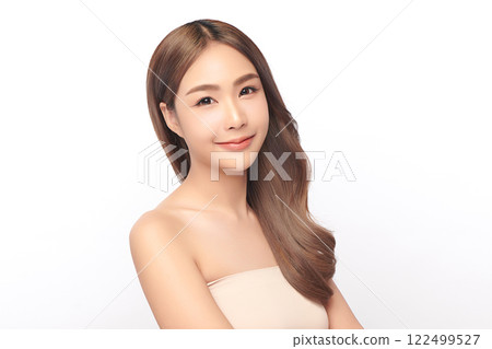 Beautiful young asian woman with clean fresh skin on white background, Face care, Facial treatment, Cosmetology, beauty and spa, Asian women portrait. 122499527