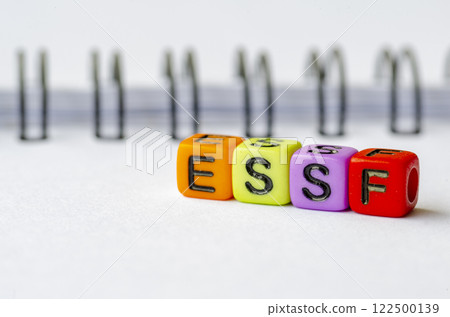 ESSF text on colorful plastic alphabet representing Environmental, Social, Safeguards and framework ESSF text on colorful plastic alphabet representing Environmental, Social, Safeguards and framework 122500139