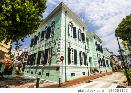 Building view of  Coloane History Museum, a traditional Europe Style house at Taipa Village in Macau, China. 122501122