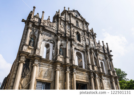 The ruins of St. Paul's a famous place in Macau, China. a historic architectural landmark of Macau. The place is one of the UNESCO World Heritage. 122501131