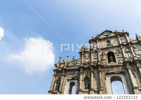 The ruins of St. Paul's a famous place in Macau, China. a historic architectural landmark of Macau. The place is one of the UNESCO World Heritage. 122501132