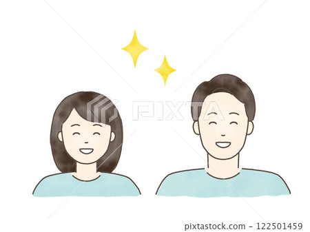 Cute hand drawn watercolor style glitter smiling couple vector illustration Cute hand drawn watercolor style glitter smiling couple vector illustration 122501459