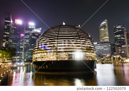 Building view of the Apple Marina Bay Sands, Singapore, it's the first Apple store in the world surrounded by water. Building view of the Apple Marina Bay Sands, Singapore, it's the first Apple store in the world surrounded by water. 122502070