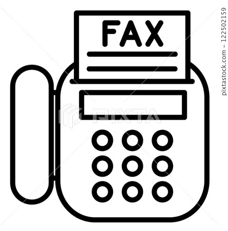 Illustration of a fax machine that sends and receives documents and papers over telephone lines 122502159