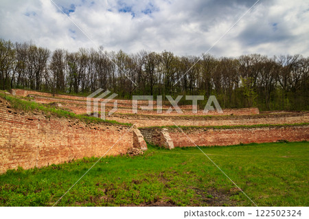 Singing terraces are garden terraces built at 19th century and fortified by brick walls in Kharkiv region, Ukraine Singing terraces are garden terraces built at 19th century and fortified by brick walls in Kharkiv region, Ukraine 122502324