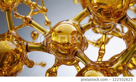 Golden synthetic motor oil lubricant additive carbohydrate molecules in vibrant abstract representation 122502623