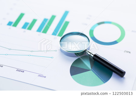 business graph and loupe business graph and loupe 122503013