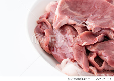 Close up of slices of pork heart Close up of slices of pork heart 122503083