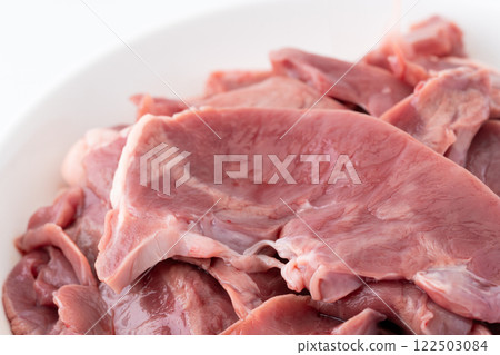 Close up of slices of pork heart Close up of slices of pork heart 122503084