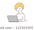 Woman operating a laptop computer Illustration 122503305