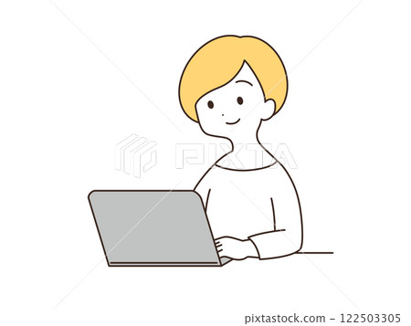 操作筆記型電腦的女人插畫 122503305