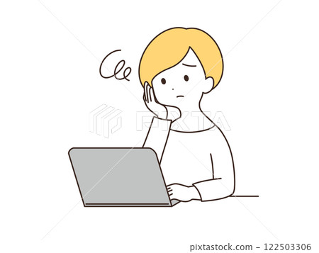 一位女士在使用筆記型電腦時感到困惑插圖 122503306