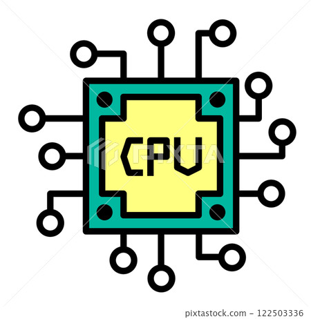 Illustration of a CPU, the processing unit that processes and calculates information on a computer 122503336