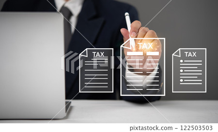 Digital Finance Tax Income Business.VAT Planning Investment and Finance Banking.Accounting Electronic Software Services Concept 122503503