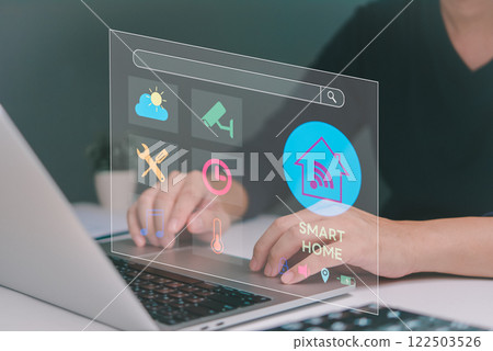 Home Care Assistant Technology, Digital Dashboard Smart Home Control and Security Connected Modern Computers Home Care Assistant Technology, Digital Dashboard Smart Home Control and Security Connected Modern Computers 122503526