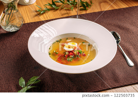 Portion of gourmet italian minestrone soup Portion of gourmet italian minestrone soup 122503735