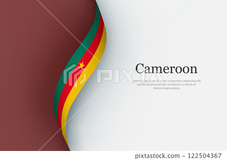 Cameroon flag on Waving ribbon 122504367