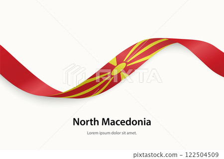 North Macedonia flag on Waving ribbon 122504509