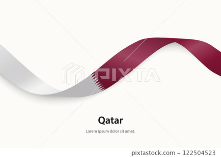 Qatar flag on Waving ribbon Qatar flag on Waving ribbon 122504523