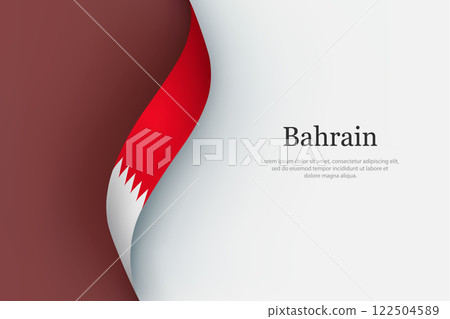 Bahrain flag on Waving ribbon Bahrain flag on Waving ribbon 122504589
