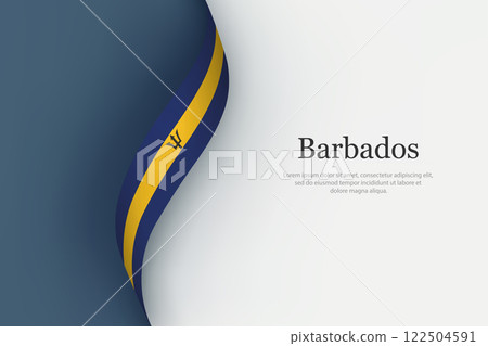 Barbados flag on Waving ribbon Barbados flag on Waving ribbon 122504591