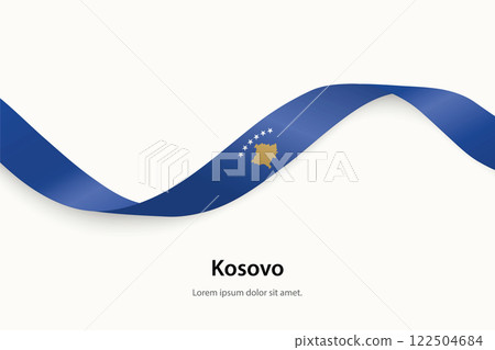 Kosovo flag on Waving ribbon 122504684