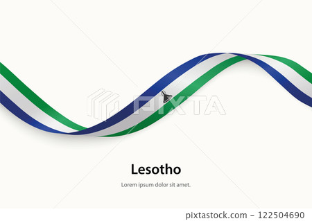 Lesotho flag on Waving ribbon 122504690