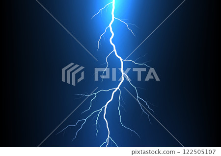 Bright Lightning Bolt on Deep Blue Background 122505107