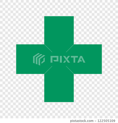 Green Medical Cross Icon on Transparent Background 122505109