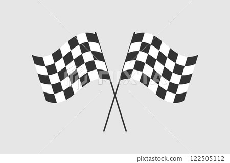 Crossed Checkered Racing Flags on Grey Background Crossed Checkered Racing Flags on Grey Background 122505112