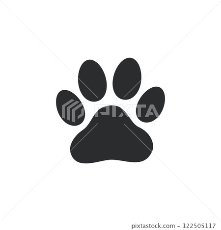 Black Silhouette of Animal Paw Print Icon 122505117