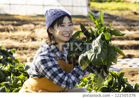 Scene of a woman working in the fields Scene of a woman working in the fields 122505376