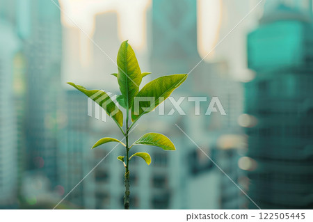 Growth of plant on urban background. Go green, ecology concept. 122505445